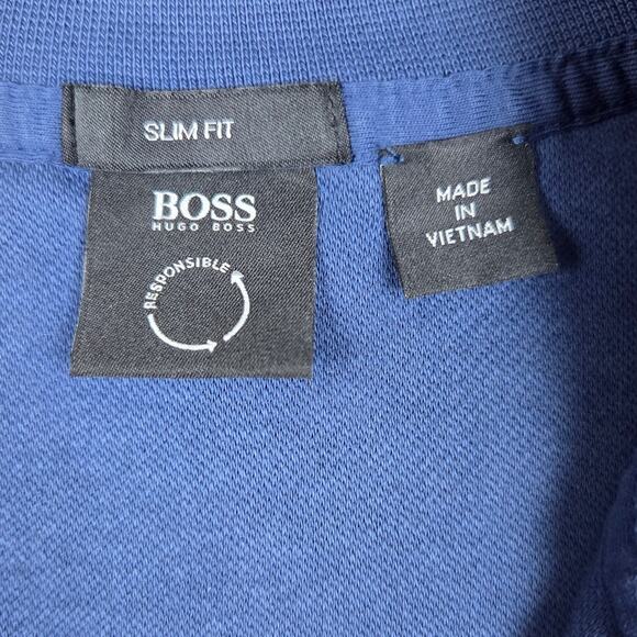 BOSS by Hugo Boss Mens Medium Navy Blue Quarter Zip Pullover Slim Fit - Picture 7 of 11